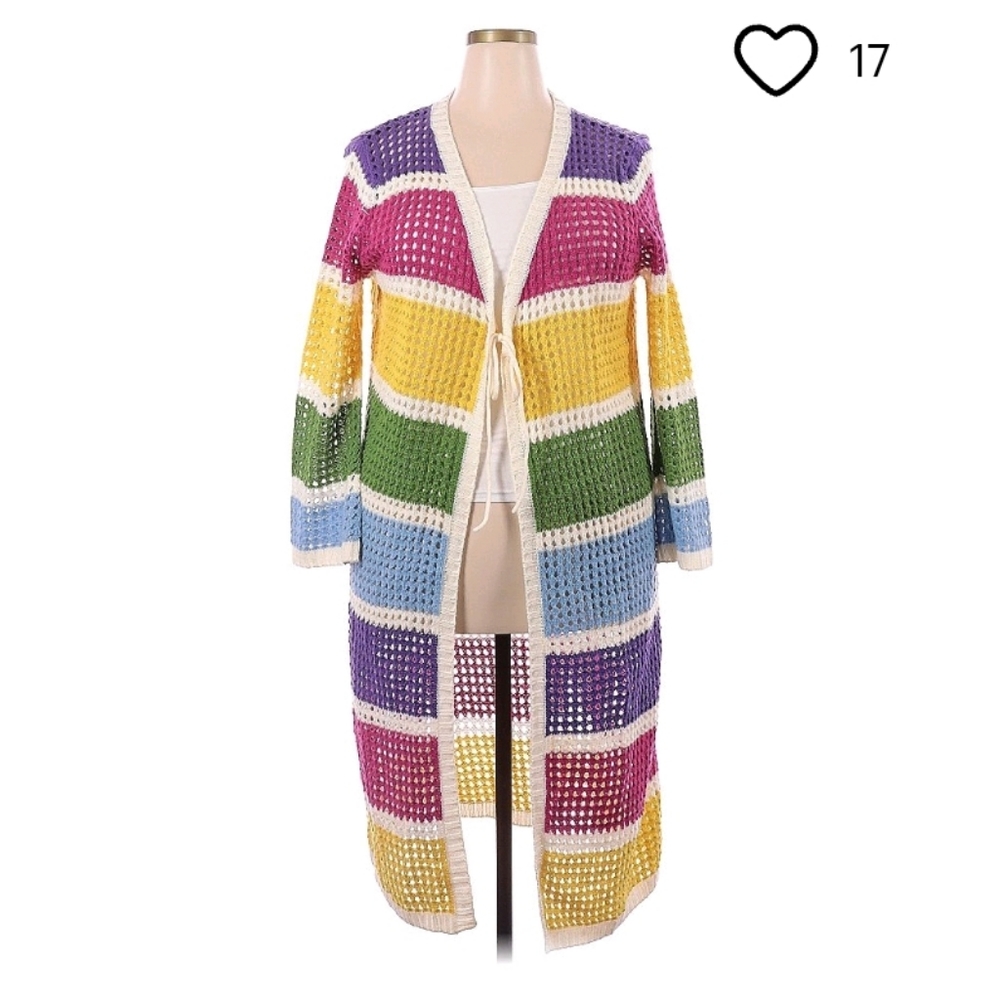 Rainbow Color Block Plus Size Cardigan